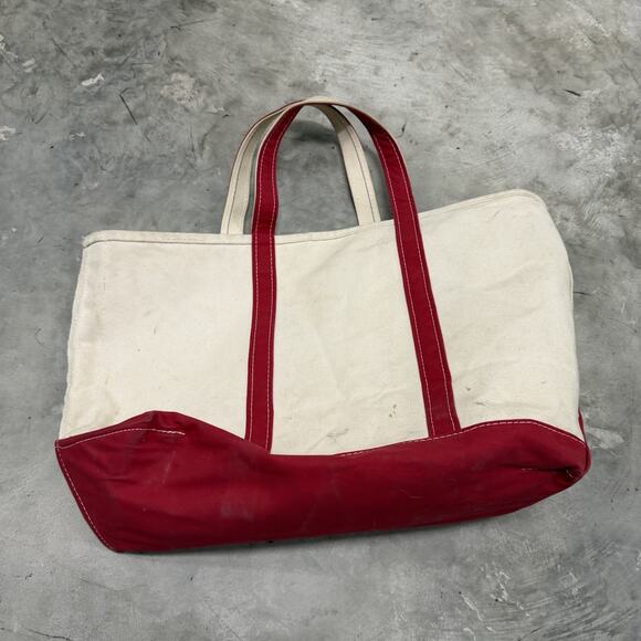LL Bean Boat & Tote Open Canvas Bag Red Large USA 22x14 M du R embroidered - Picture 4 of 7